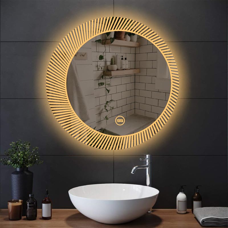 Spark Glass Round LED Sensor Mirror. (LedColour: White, Warm White, & Mix Light) - (Size:21x21 Inch)