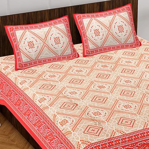 BedZone 100% Cotton Rajasthani Jaipuri Traditional Floral King Size Double Bedsheet with 2 Pillow Covers - Cotton Bedsheet 32