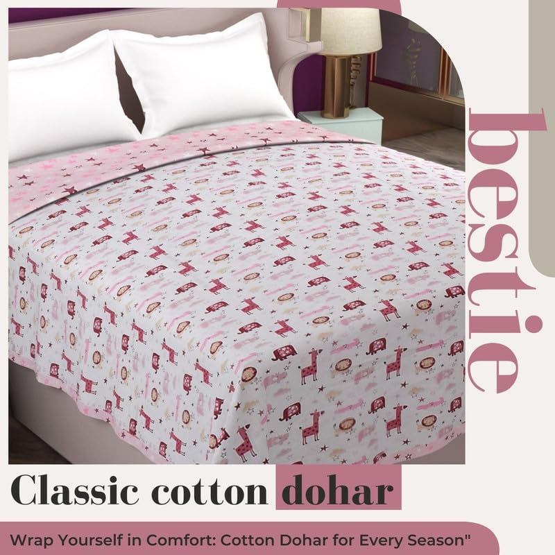 Florida Bestie Cambric Reversible Dohar Topsheet for Single Bed Made for All Season Blanket Throws with Animal Print