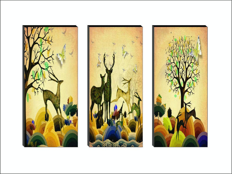 SAF 6MM MDF Board Dancing Reindeer Multi-Effect Design Painting 15 Inch X 18 Inch BANFJ86