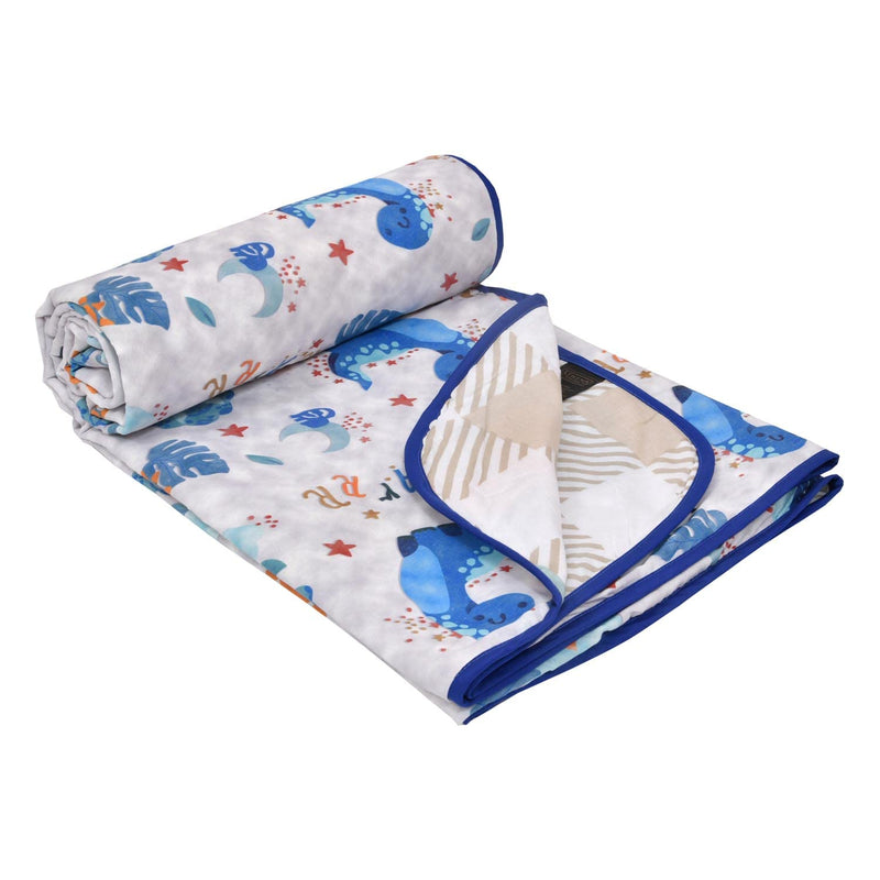 haus & kinder Cotton Blend Digital Printed Reversible Dohar Single Bed for Kids, Soft Lightweight Bed Blanket, AC Dohar Blanket for Summers/Winter (Dinoland)