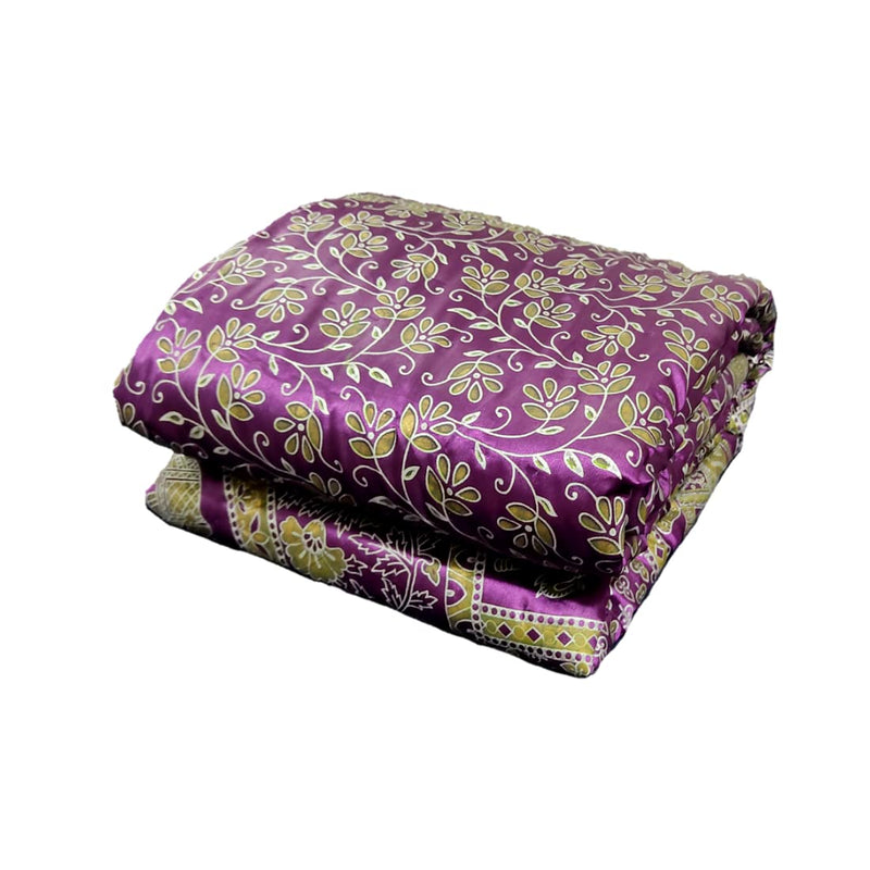 Gnudi Single Bed Silk, Floral Flower Print Soft Quilt for Mild Winter (Purple)