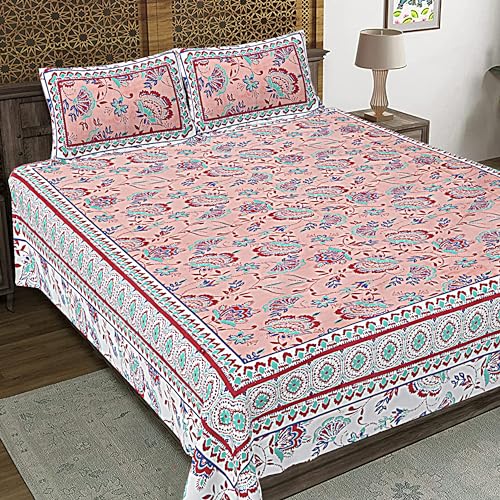 JaipurToHome 100% Cotton King Size Bedsheet for King Size Bed Sheet for Double Bed with 2 Pillow Covers - HomeFashion43