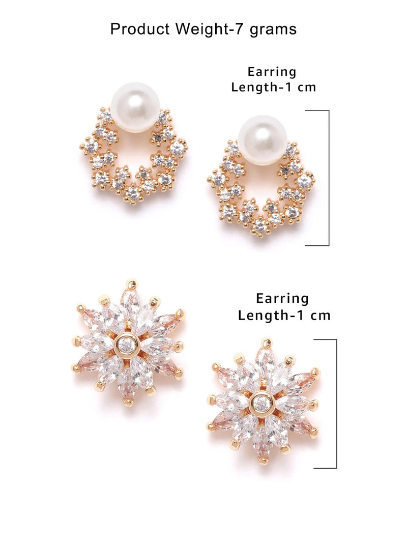 Zaveri Pearls Combo of 2 RoseGold Cubic Zirconia Brass Stud Earrings For Women-ZPFK10217