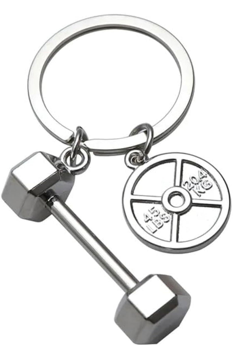 Happier You Fitness Gym Weightlifting Keychain or Keyring | Dumbbell and Plate or Barbell Keychain