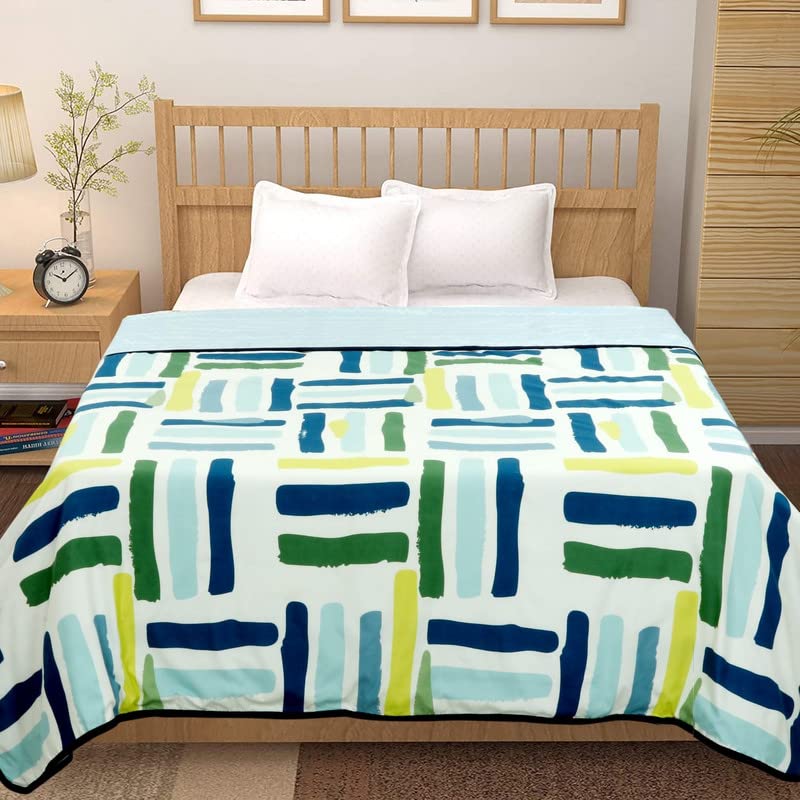 BSB Home Cotton Super Soft Brushed Microfiber Cotton 2 Layer Breathable Single Bed Dohar Lightweight Summer |AC| All Season Blanket Dohar 84X96(Inches) 220 X 152(CM) Flannel Dohar Green Blue & Yellow