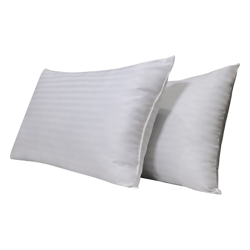 VLYSIUM Standard Size 17x27 Inch Satin Stripe Sleeping Pillows with Cotton Fiber Fill, Pack of 2, White