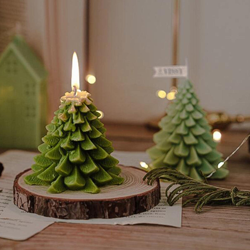 ATORSE® Christmas Tree Wax Scented Candle Creative Curve Home Decor Prop Olive Green