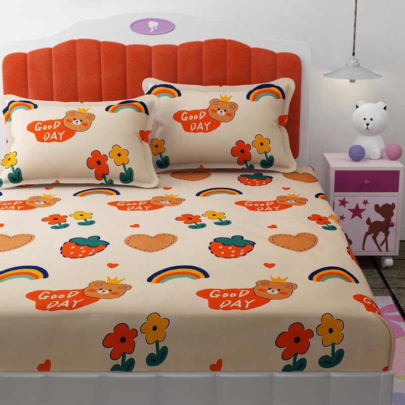 Florida Giggles Kids Bedsheet for Queen Size Bed with Pillow Covers and Made of Microfiber with Teddy Print