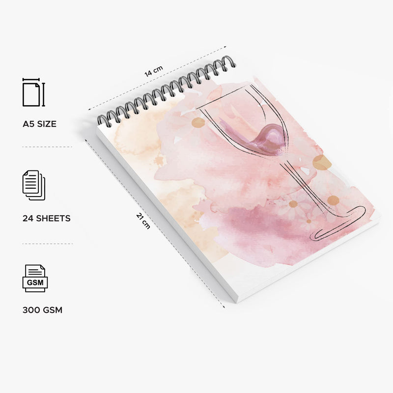 Factor Notes Watercolour Book: A5, 300 GSM Paper, 24 Pages with Perforation, Wiro Bound (Wine Glass)