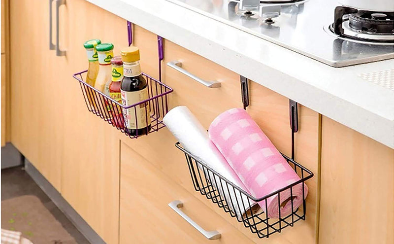 Go Hooked Metal Hanging Storage Basket Cabinet Door Organiser (Assorted Colour)