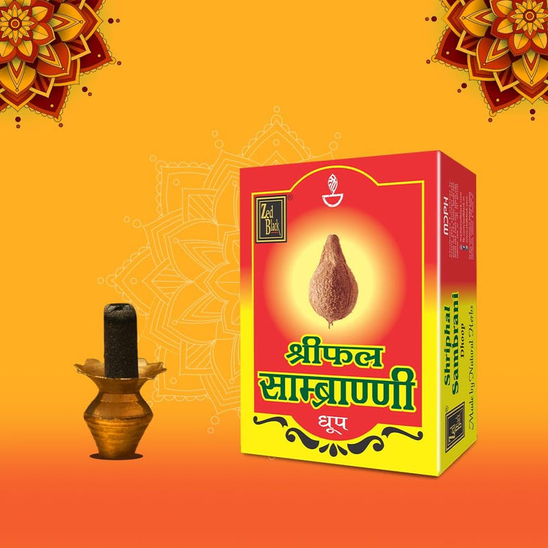 Zed Black Shriphal Sambrani Dhoop Incense Cones with Stand Natural Herbs Consists 12 Packs Inside