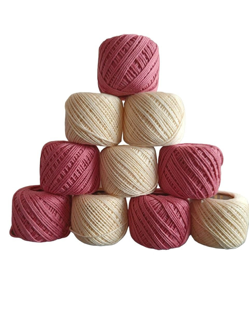 ELEXIQ Crochet Cotton Thread Yarn for Knitting and Craft Making Combo Pack of 10 Roll (Multicolour) (Dark Pink + Cream)