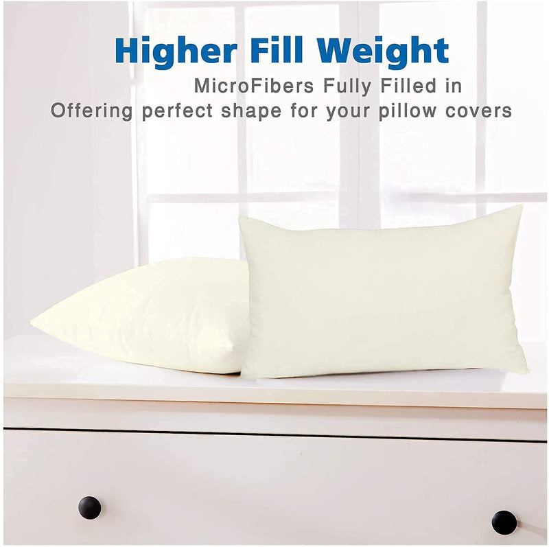 Indore Cotton - Micro Fiber Filled Ivory Plain Cotton Pillow Takiya Combo Set of 2 for Bed Room - 17x27 Inch Size Pillow Set of 2 for Sleeping