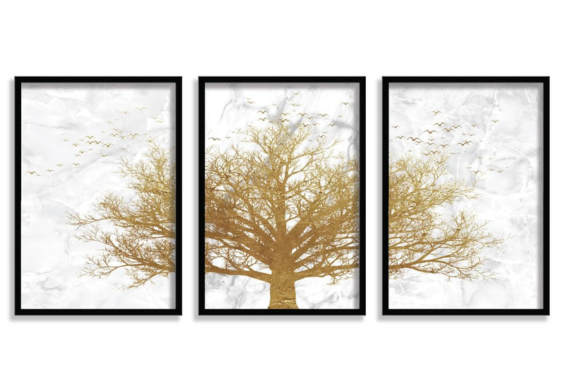 SAF paintings Set of 3 Golden Tree Wall Painting for Home Decoration SA-BLACKMX33520