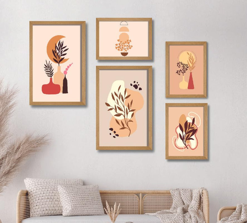 SAF paintings Set of 5 Modern Art Premium Brown frame painting for Wall DecorationSA-B12M2K3