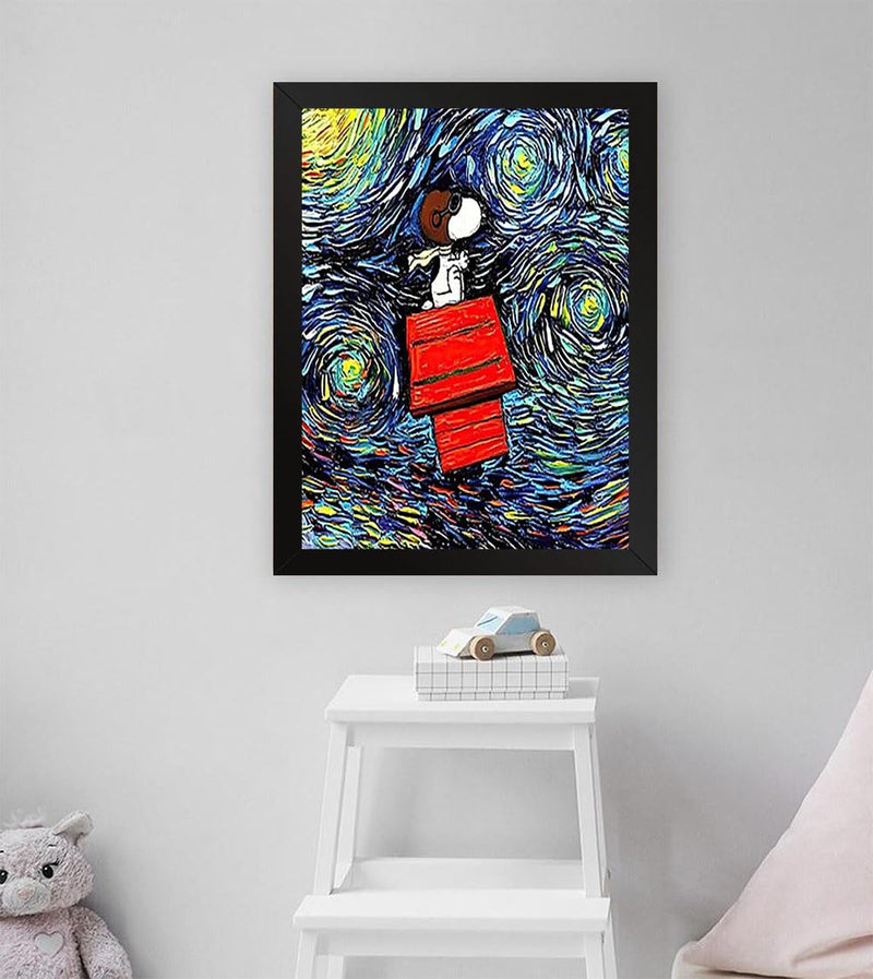 GADGETS WRAP Printed Photo Frame Matte Painting for Home Office Studio Living Room Decoration (11x17inch Black Framed) - Snoopy Van Gogh