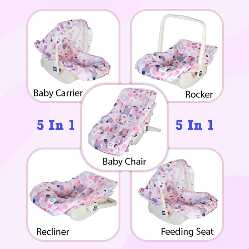 Mee Mee Cozy Baby Carry Cot, Rocking Chair with Soft Pada Cushioned, 3 Point Safety Lap Belt,5 in 1 Multi Purpose Kids, Infant Babies of 0 to 1.5 Years & Weight Capacity Upto 13 Kgs (Pink)