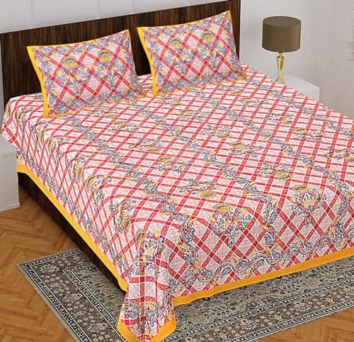 BedZone 100% Cotton Rajasthani Jaipuri Traditional Floral King Size Double Bedsheet with 2 Pillow Covers - Cotton Bedsheet 28