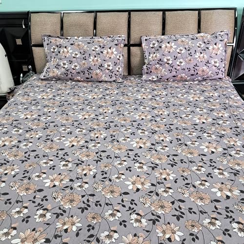 Antalya Decor Printed Super King Size Pure Cotton Bedsheet Set – 108" x 108" with 2 Pillow Covers (Purple)