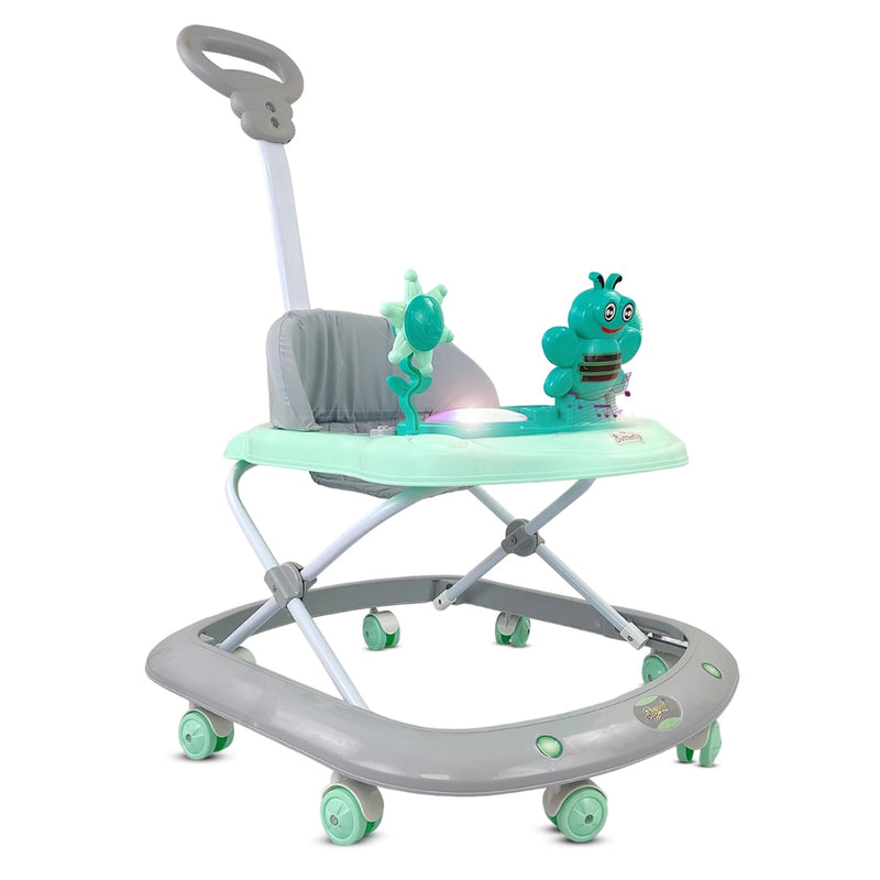 Dash Butterfly Deluxe Baby Walker with 3 Position Adjustable Height Music & Light & Parental Handle, Foldable Activity Walker, Baby 6-18 Months boy, Walker for Kids (Capacity 20kg | Green)