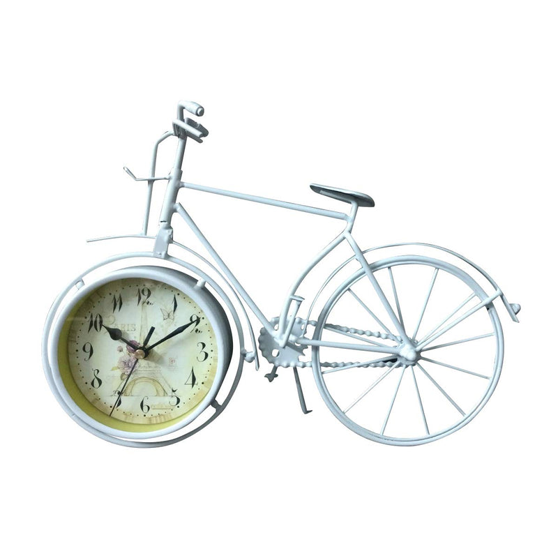 Gifts Byte Table Top Showpiece Metal Contemporary Design Bicycle with Clock (White)