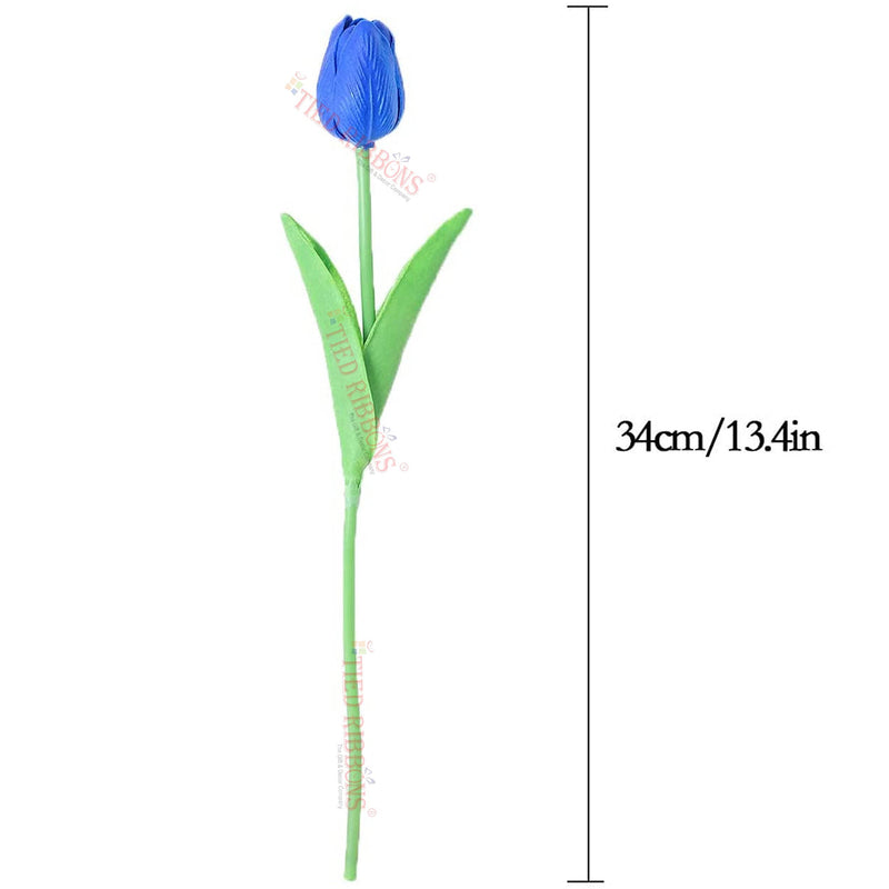 TIED RIBBONS Decorative Artificial Tulip Flowers Bunch with Glass Vase (5 Heads, 34 Cm, Blue) for Home Decoration Living Room Side Table Centerpiece Wedding Party Events