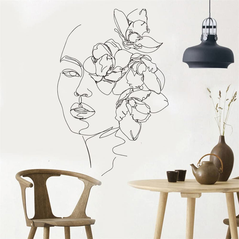 GADGETS WRAP Vinyl Decal Sticker Beauty Focal Floral Woman Line Drawing (Item Finish Size : 70cm x 46cm)