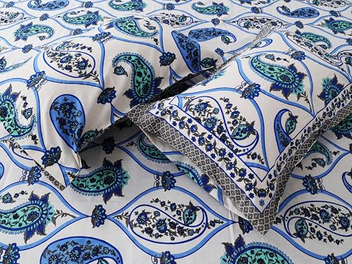 MADAM RUMANA 100% Cotton Bedsheets for Single Bed || Legant Jaipuri Bedsheet with 2 Pillow Cover || Size 70x100 Pillows 18 x 28 Inches (Blue)