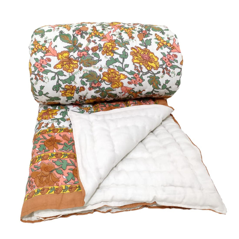 Gnudi Double Bed Jaipuri Razai/AC Quilt Organic Cotton Jaipuri rajai/Rajasthani razai Double Bed for Mild Winter/Cotton razai Double Bed King (90x108 inch, Beige)