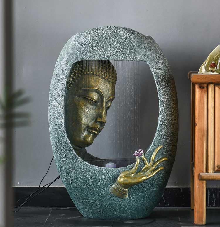 SEPBORN Oval Face Shower Buddha Water Fountain with LED Lights, Water Pump, 90 cm