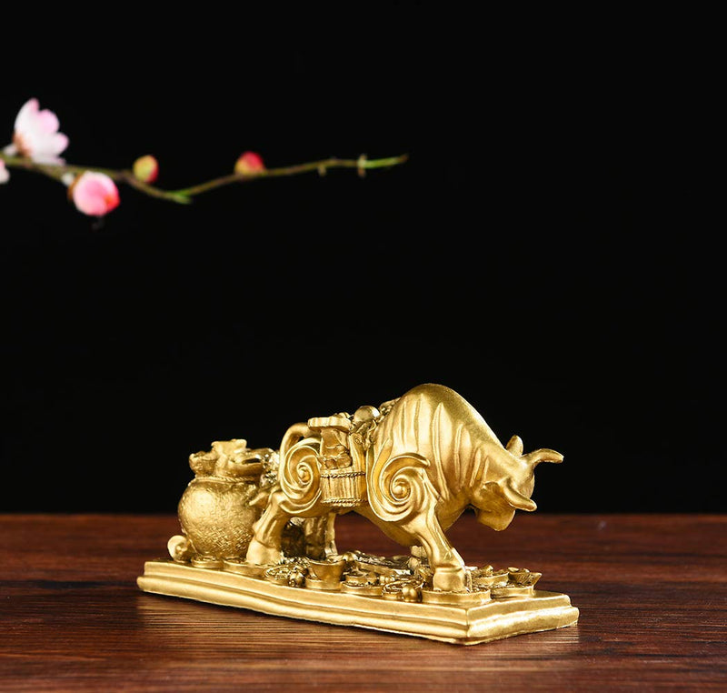 BRASSTAR Resin fengshui Statue Bull Bring You Gold Attract Wealth Fortune Luck Gather Wall Street Business Gifts Financial Securities Mascot Office Home Decor PTWQ020