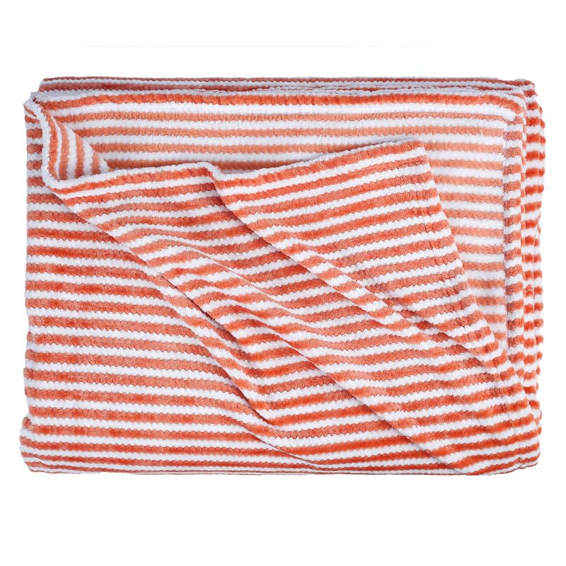 BSB HOME® Premium 220 TC Fleece Double Blanket | 300 GSM Lightweight Cozy Ultrasoft for Bed, Sofa, Travel & Camping| 230x220 cm |Orange & White