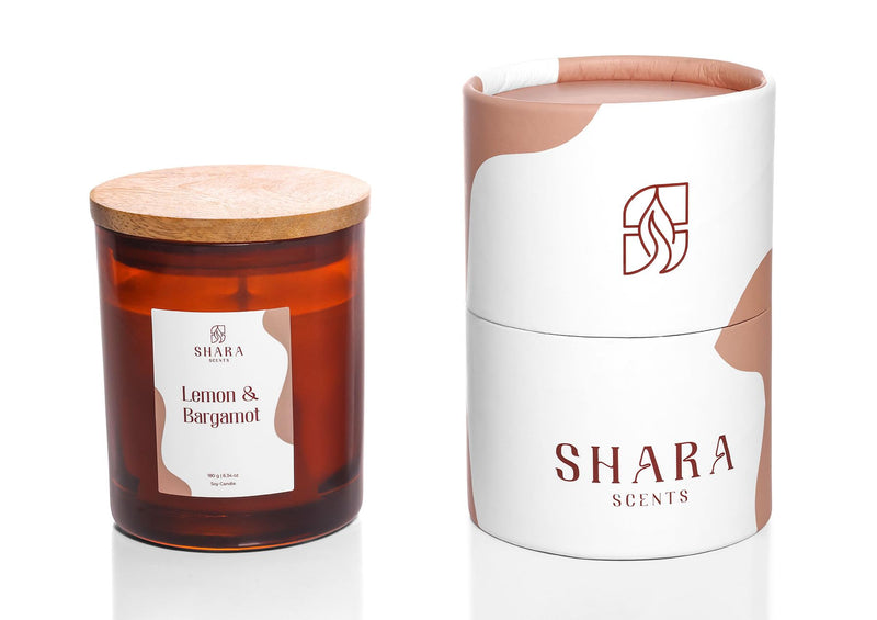 SHARA SCENTS | Long Lasting Scented Candles | Soy Wax Aromatherapy Candles | Vegan & Non-Toxic (Lemon and Bergamot, 180g)