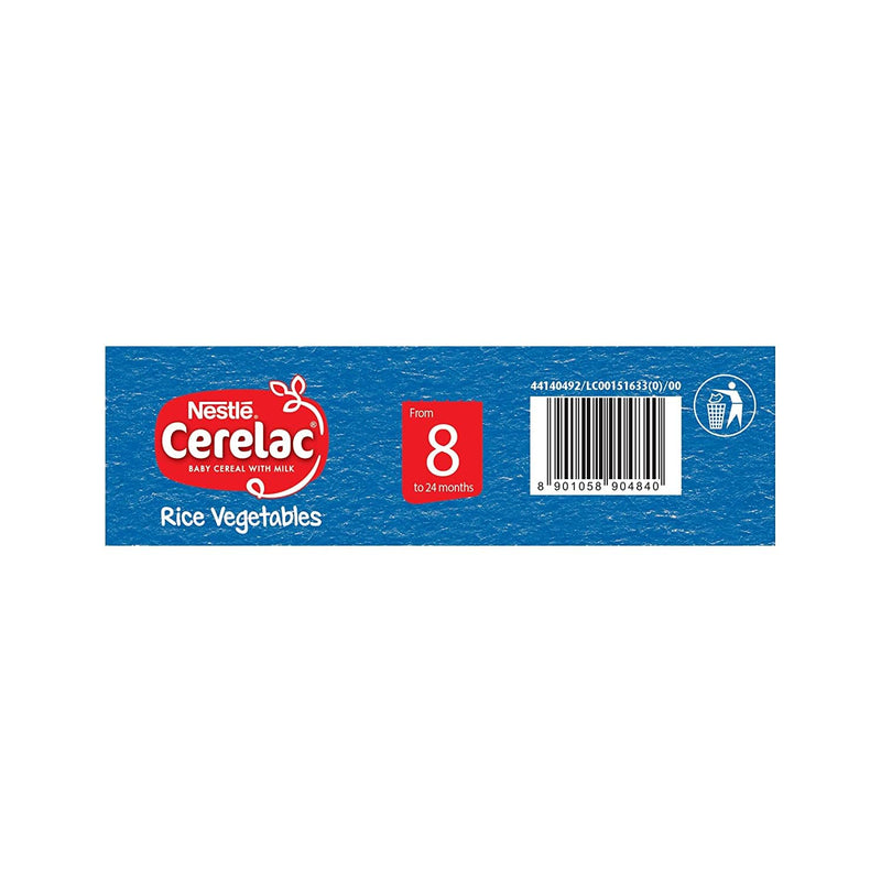 CERELAC Baby Cereal with Milk, Rice Vegetables , From 8 to 24 Months ,Stage 2, Source of Iron & Protein , Bag-In-Box Pack 300g