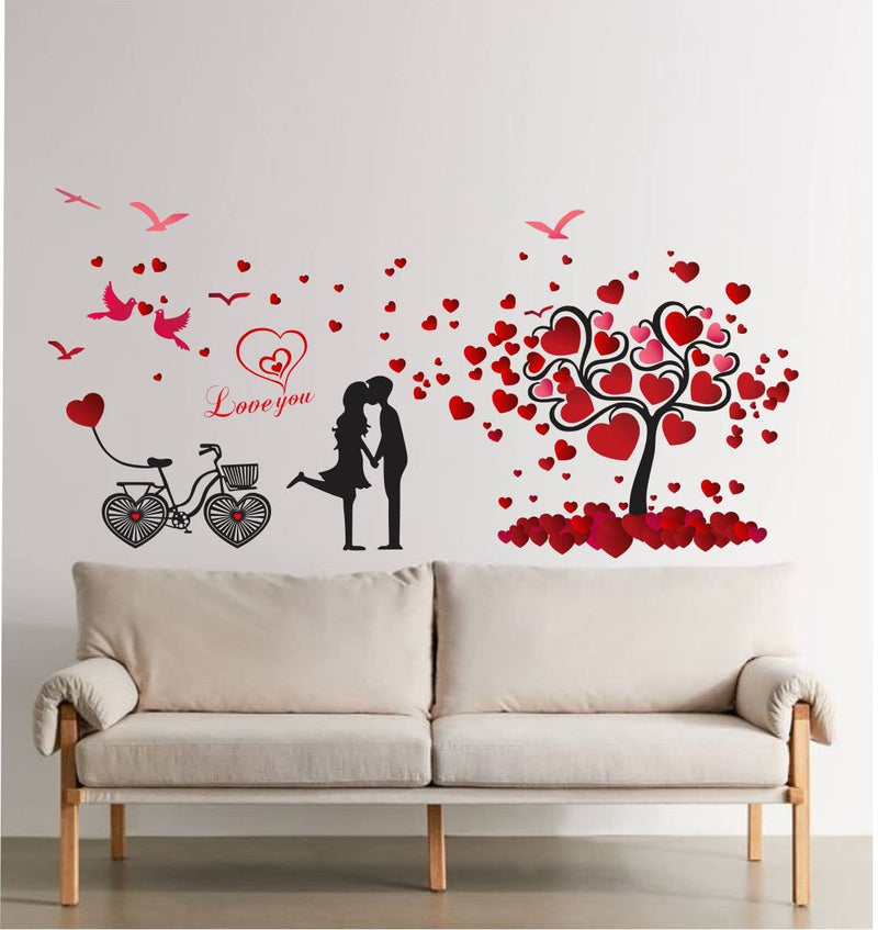 DreamKraft Loving Couple Under a Heart Tree with Lots of Love PVC Vinly Wall Stickers (Multicolor, 70 cm x 138 cm)