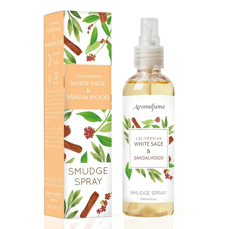 White Sage & Sandalwood Smudge Spray by Aromafume | 100ml/3.3 oz | Sage Spray for Cleansing Negative Energy & Protection | Non-Toxic | Room Spray for Spiritual Cleansing, Smokeless Sage Smudging