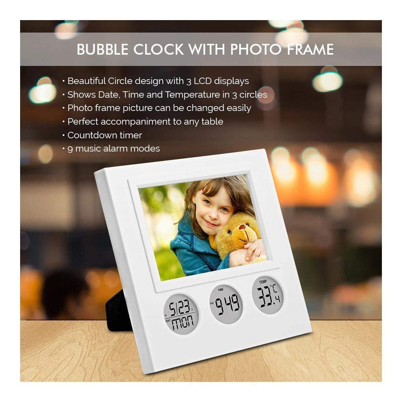 smile world Digital Bubble Clock with Photo Frame (with Date, time, Temperature)