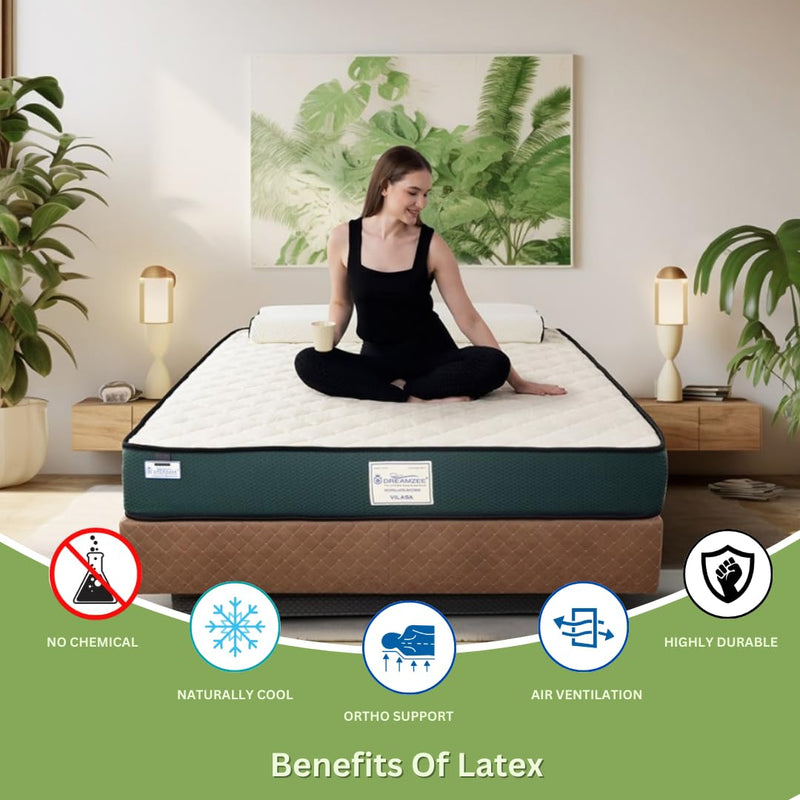 DREAMZEE Vilasa™ 6" Certified 100% Natural Latex Mattress with 2pcs Latex Pillows | King Size Monozone Latex Mattress Medium Comfort 78x72 Inches