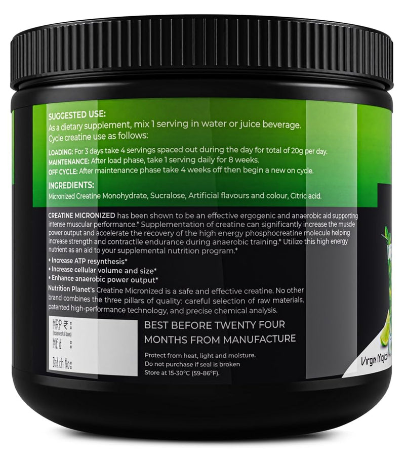 Nutrition Planet Micronized Creatine Monohydrate (Virgin Mojito, 348g / 0.76 Lb, 60 Servings)