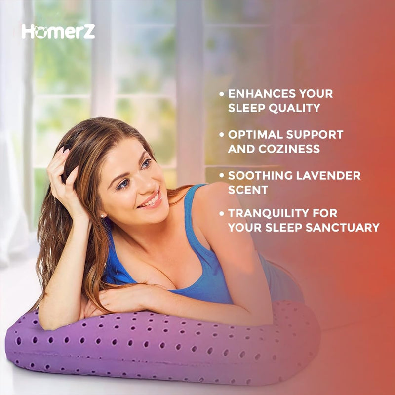 Homerz Premium Pack of 2 Lavender Infused Microchannel Ventilated Memory Foam Cooling Pillow with Neck, Shoulder and Back Support - Relaxing for Side, Back, Stomach Sleepers (Lavender, Pack of 2)