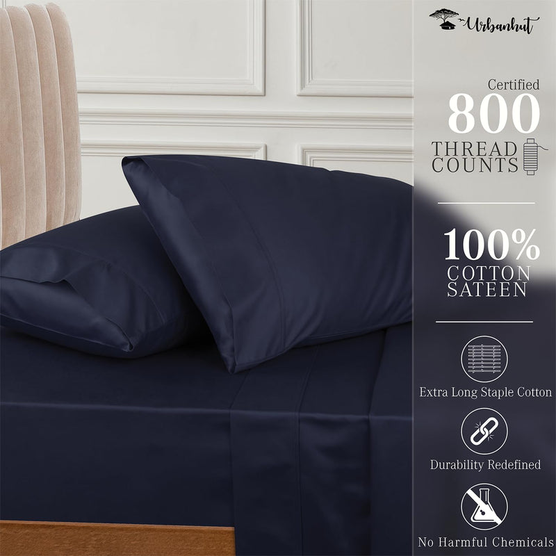 Urban Hut Egyptian Cotton Sheets Set (4 Piece) 800 Thread Count - Bedspread Deep Pocket Premium Bedding Set, Luxury Bed Sheets for Hotel Collection Soft Sateen Weave (King, Navy Blue)