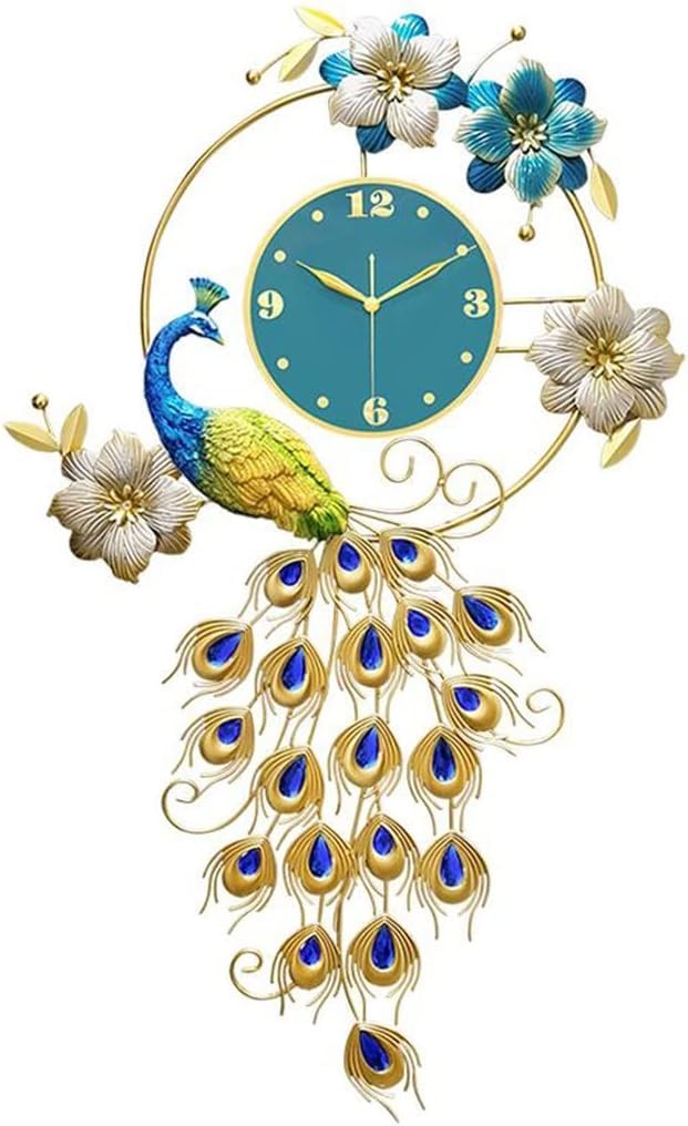 EKYLIP Peacock Digital Wall Clocks Large Decorative, Big Clock For Wall Living Room Decor, European Style Peacock Wall Clock Crystal Luxury Clock Creative Personality Modern(62X102Cm)