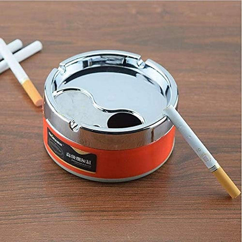 NOHUNT Plastic and Stainless Steel Windproof Revolving Ashtray Rotating Lid Tabletop Decor Closed Printing Unbreakable Ashtray, Multicolour Set of 1