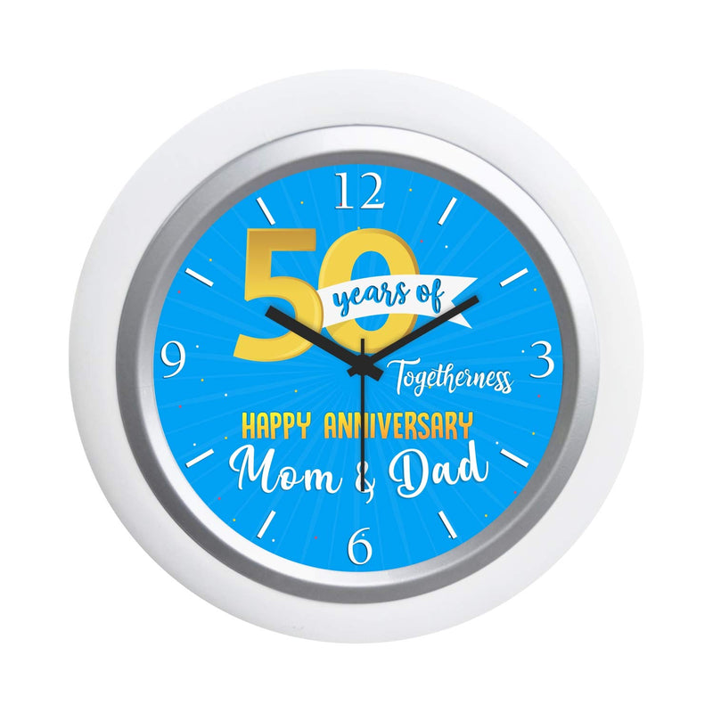 TheYaYaCafe Yaya Cafe™ Happy 50th for Mom Dad, Table Desk Clock Plastic Framed- 6x6 inches(White Frame, Unbreakable Flexiglass Cover, Analog)