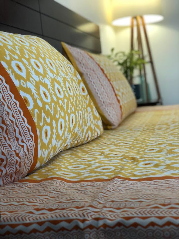 INDIEROOTS BY RENE Indiroot Jaipur Ikkat Bedsheet | King Size | 90 * 108