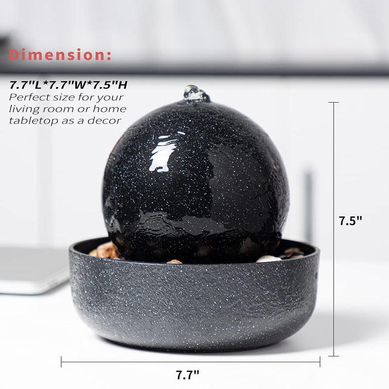 CASLONEE 7.5 Inch Tall Indoor Relaxation Tabletop Ball Fountain with LED Light and Stone Home/Office Decoration Meditiation Water Resin Foundtain Desktop Fountains