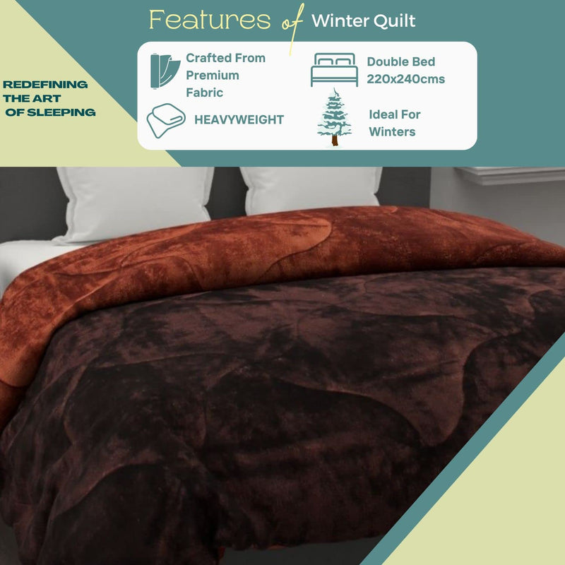 A Homes Grace Soft and Cozy Reversible Double Bed Winter Quilt - Premium Bedding Collection (Chocolate Brown & Dark Brown) (Fur)