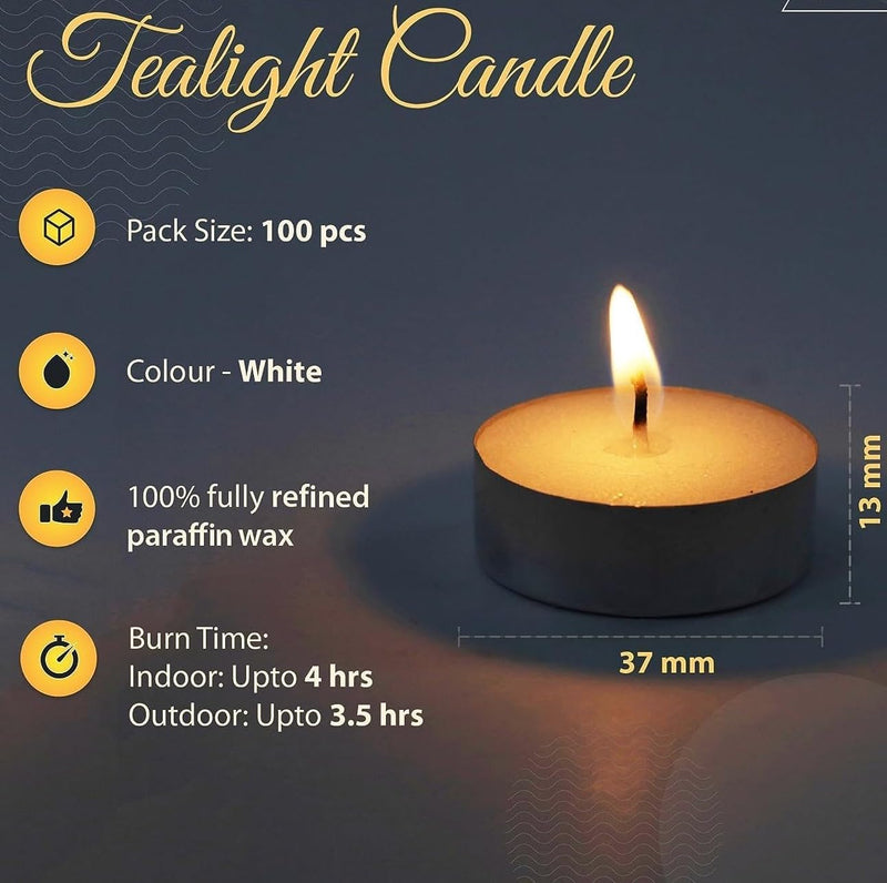 Tea Lights Candle Set of 500 - White Unscented 9 Hour Burn Time Tealights, Pure Paraffin Wax Jumbo Size Home Decor Candles (3.6cmx2.7cm) (2.54 cm x 2.54 cm x 2.54 cm) (500)