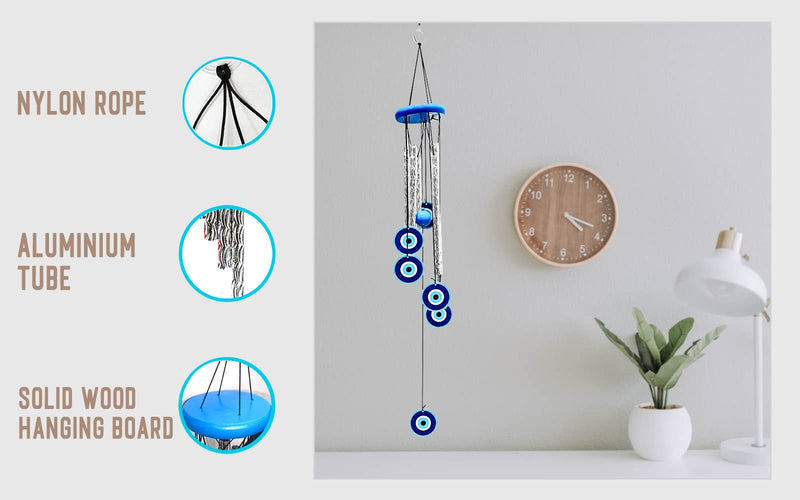 Skie Blue Metal Evil Eye Wind Chime For Home Office Balcony Garden | Protection From Negative Energy/Nazar Dosh | Vastu Wind Chime | Best Gift For Home | Home Decorative Item